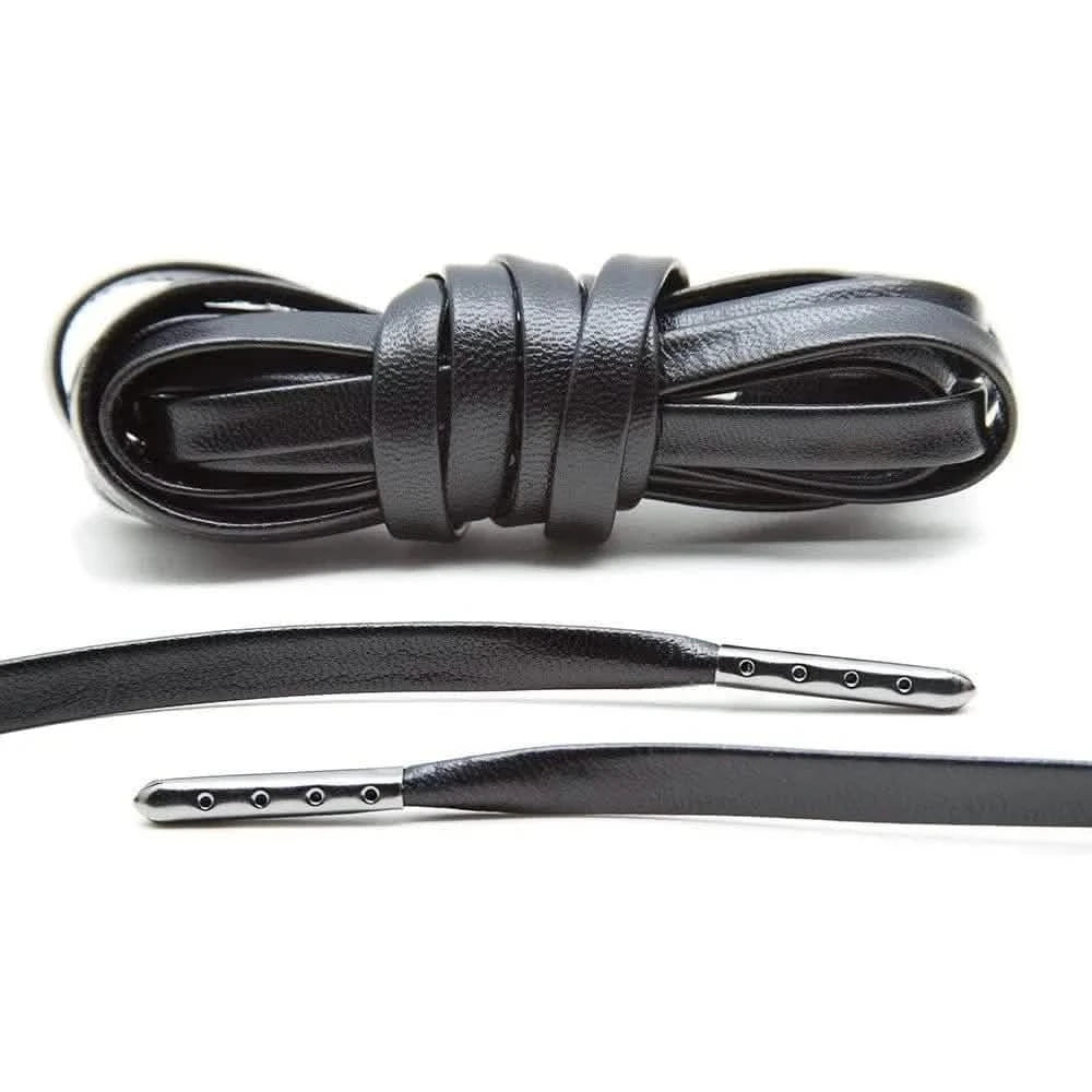 Lace Lab Black Luxury Leather Laces - Gunmetal Plated