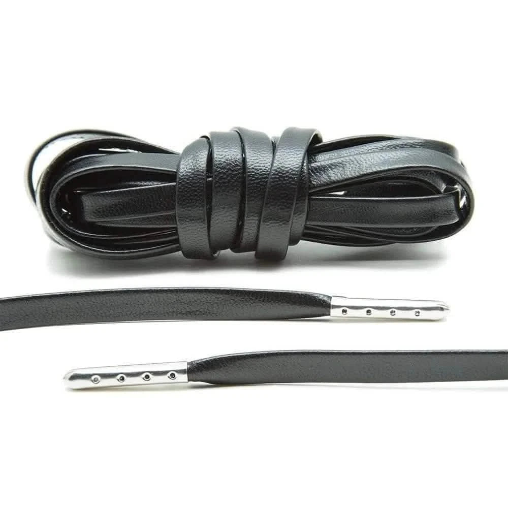 Lace Lab Black Luxury Leather Laces - Silver Plated