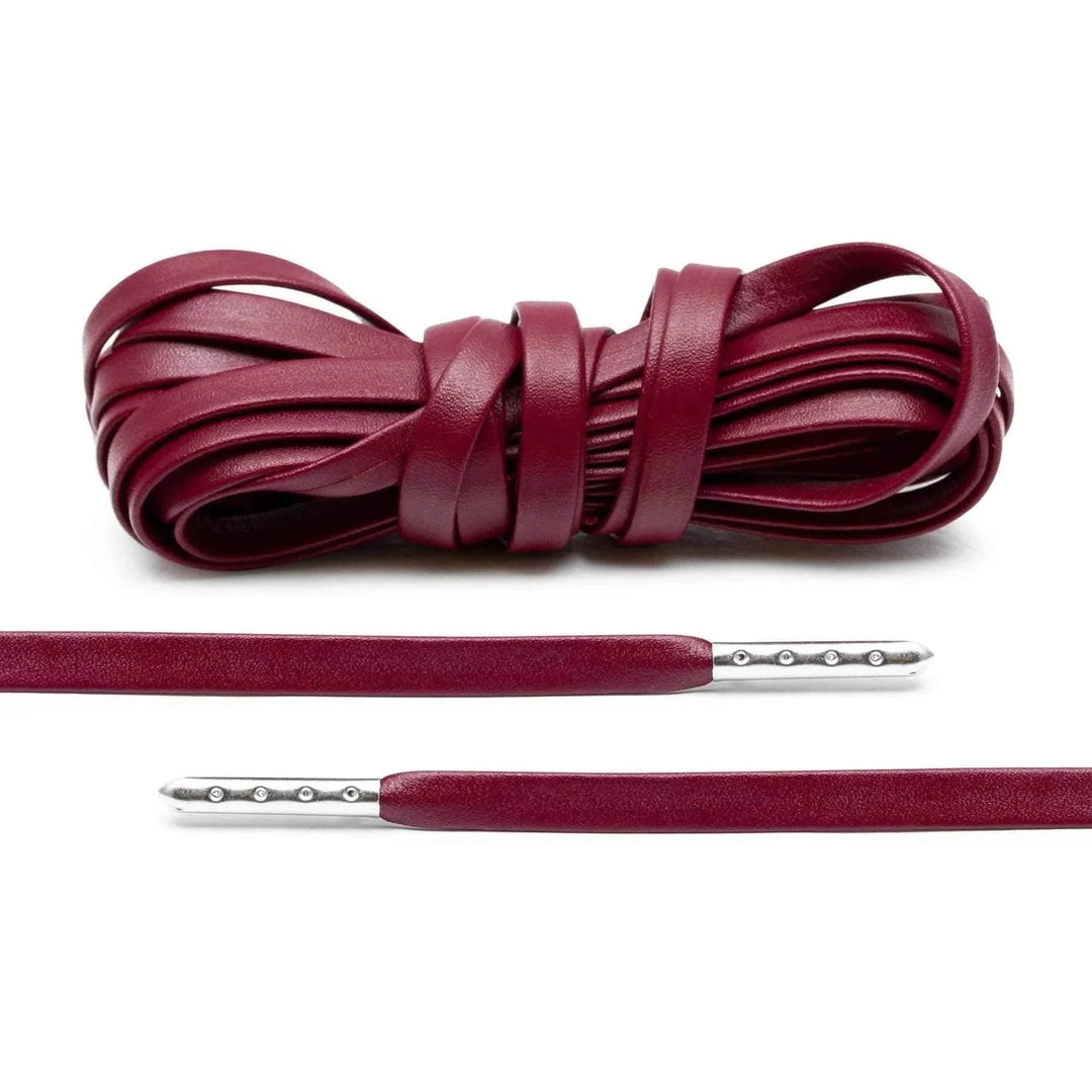 Lace Lab Burgundy Luxury Leather Laces - Silver Plated