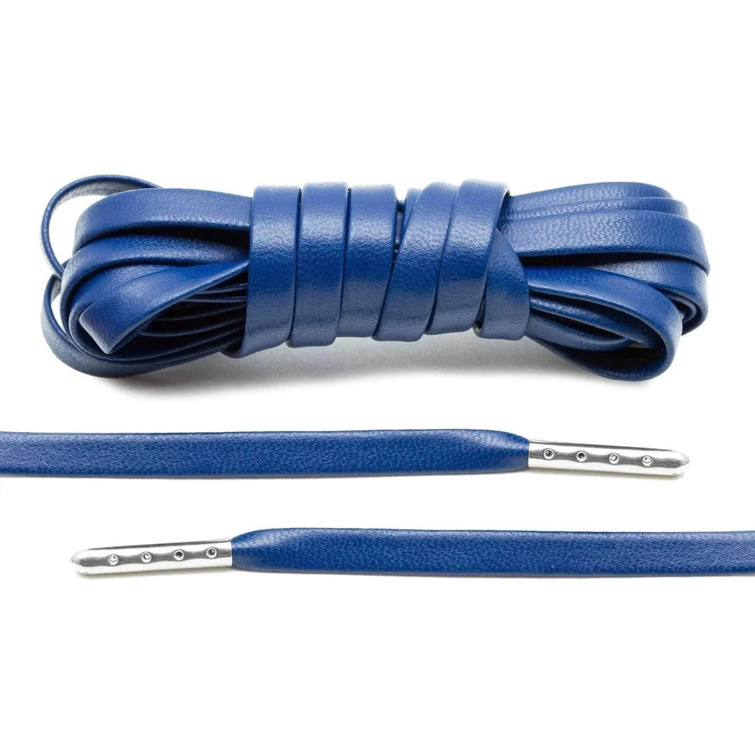 Lace Lab Navy Blue Luxury Leather Laces - Silver Plated