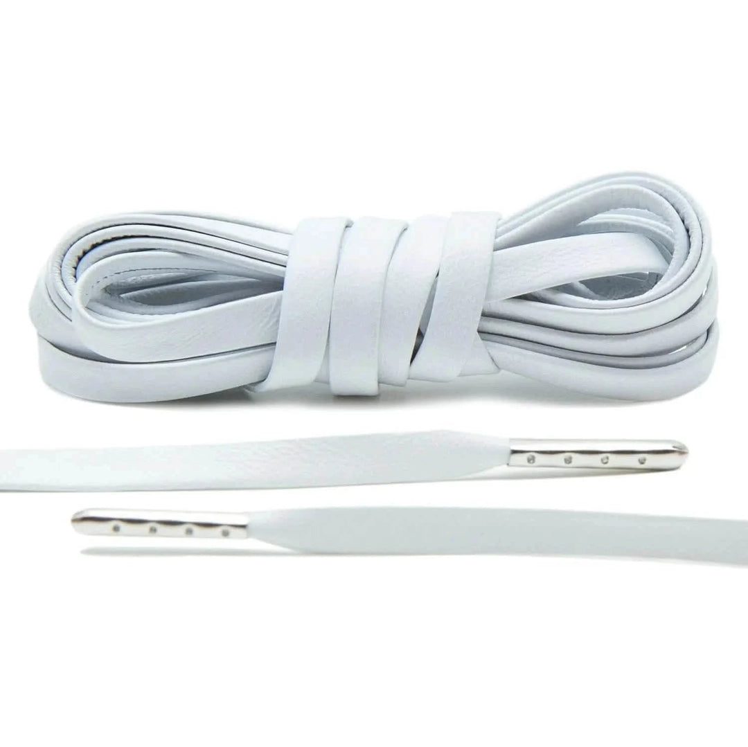 Lace Lab White Luxury Leather Laces - Silver Plated