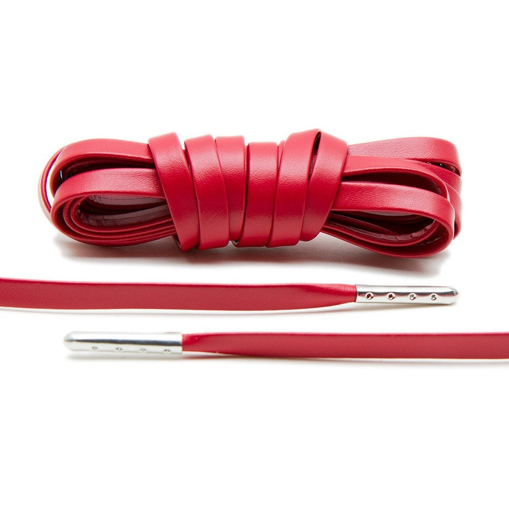 Treat your sneakers with Lace Lab's Silver Plated Red Luxury Leather Laces.