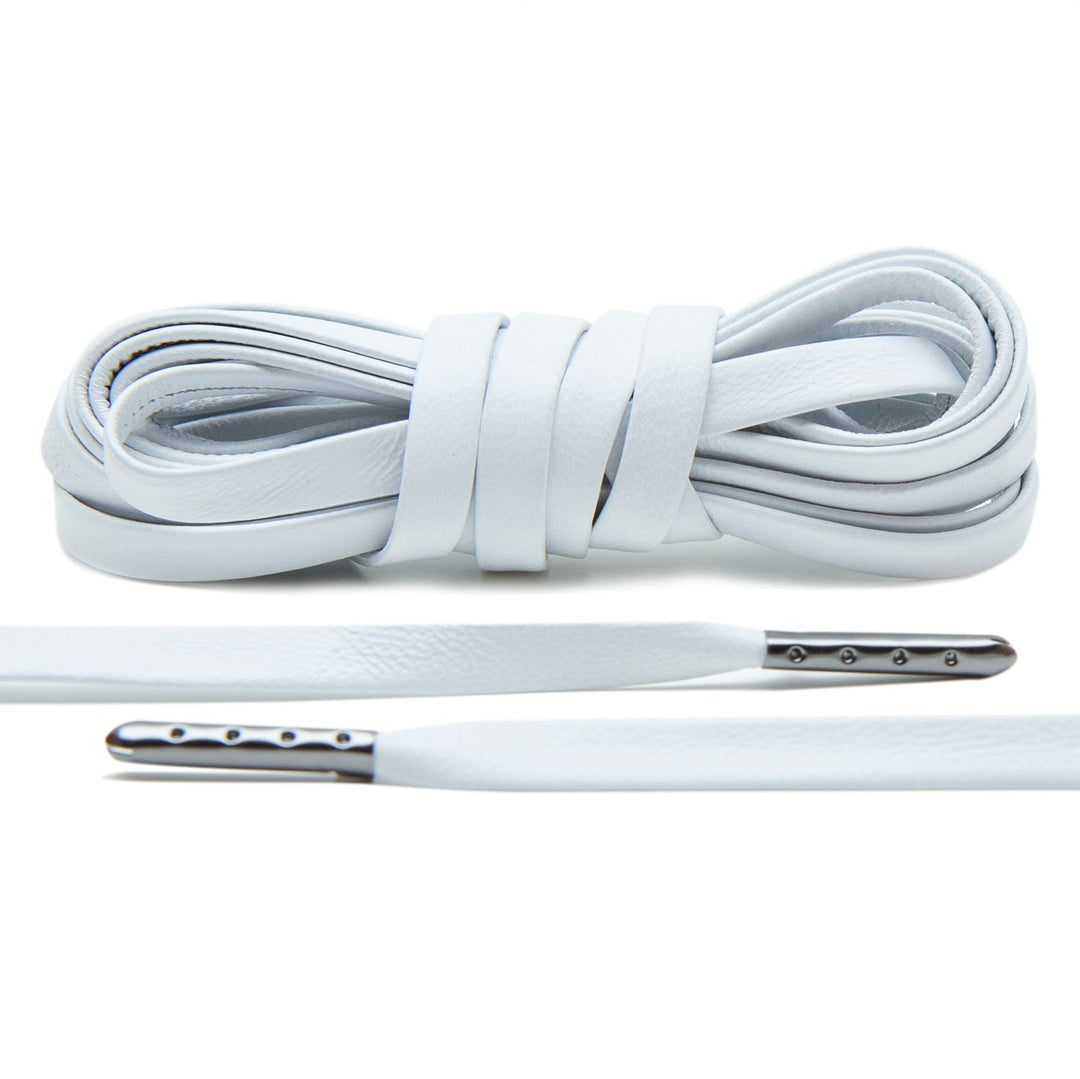 When you sneakers need the luxury treatment, pick up a pair of White Gunmetal Plated Luxury Leather Laces.