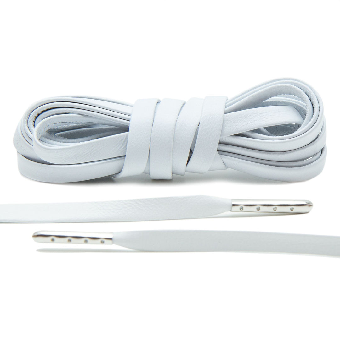 Treat your sneakers with Lace Lab's Silver Plated White Luxury Leather Laces.