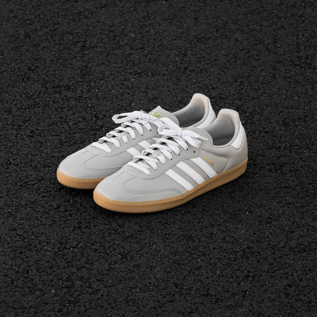 OG Adidas Samba with 45" White Reflective Flat Laces 2.0 by Lace Lab