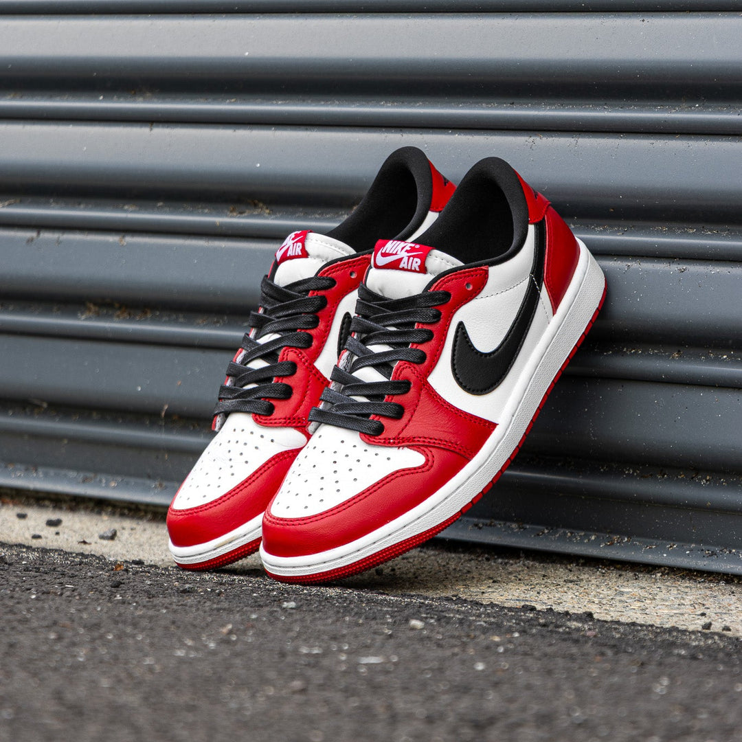 AJ1 Low Chicago with 54” Black Waxed Flat Laces