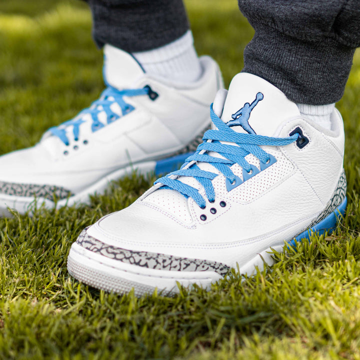 Lace Lab Carolina Blue Flat Laces on Nike Air Jordan 3