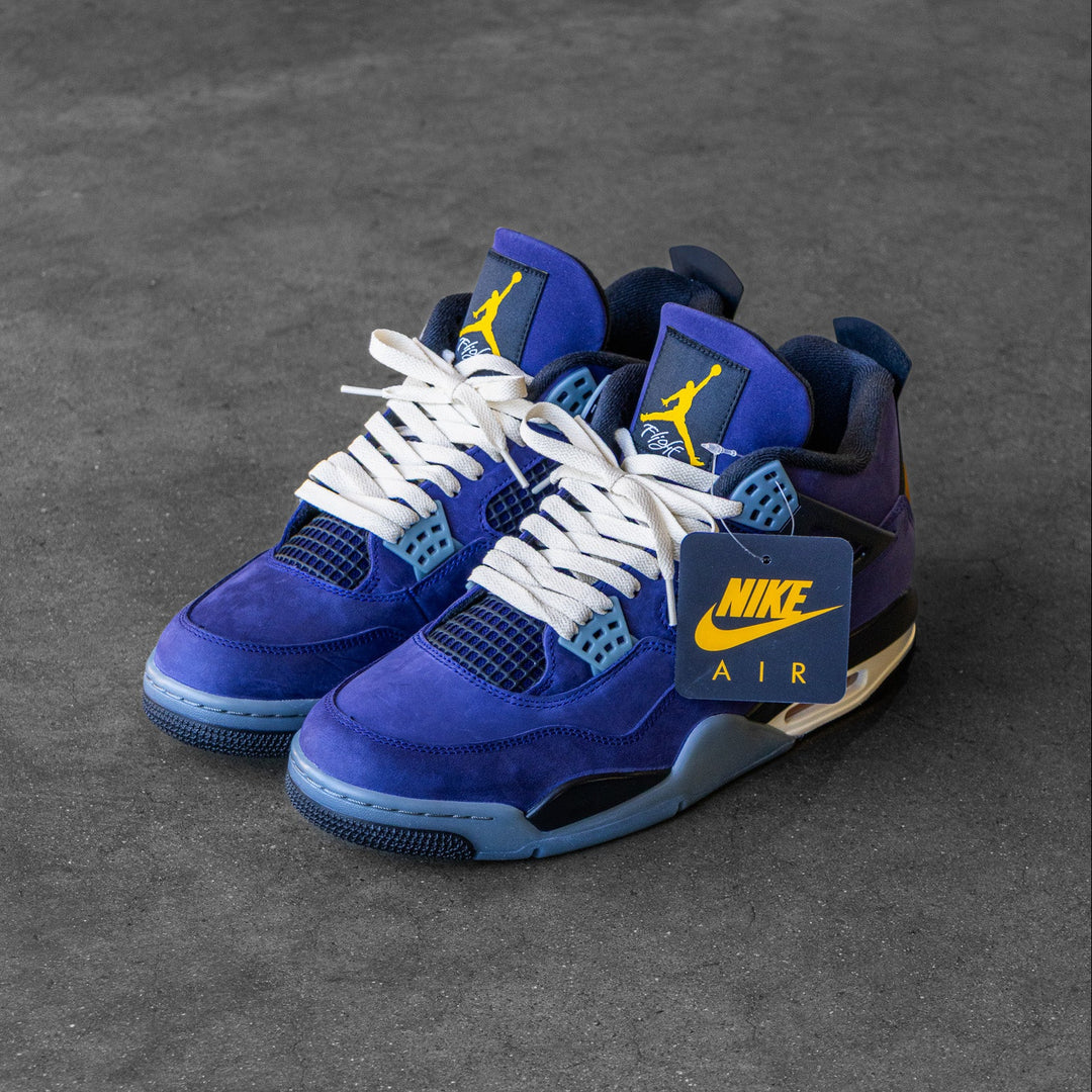 Sail Lace Lab Jordan Replacement Laces on Air Jordan 4s Lakers