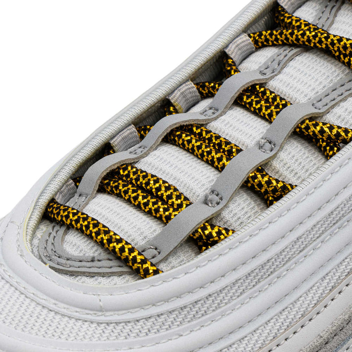 Lace Lab Black/Metallic Gold Rope Laces on shoe