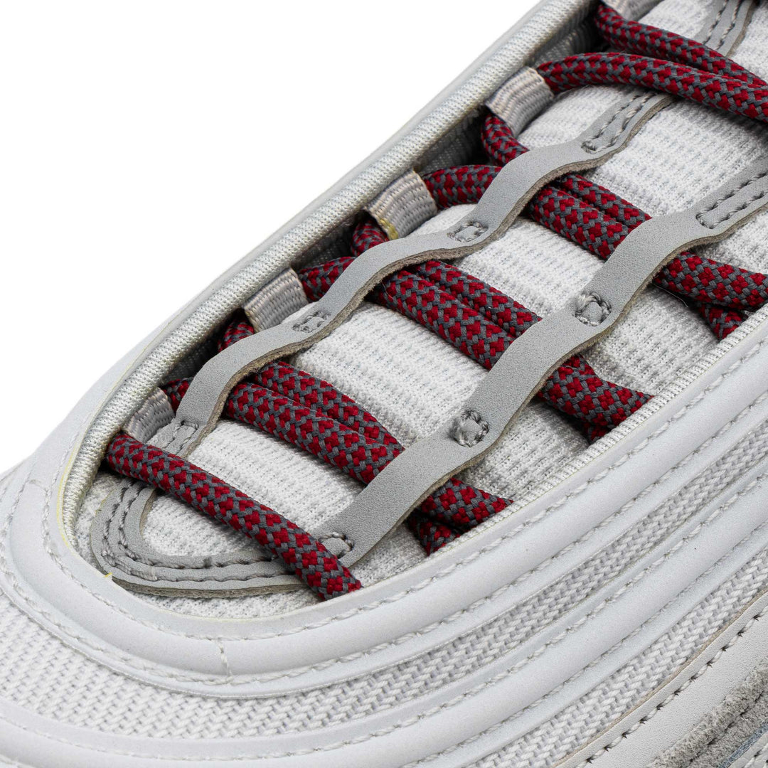 Lace Lab Burgundy/Grey Rope Laces on shoe