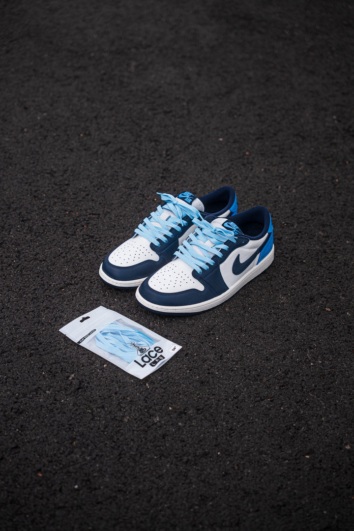 Lace Lab Carolina Blue Jordan 1 Replacement Shoelaces on AJ1 Obsidian