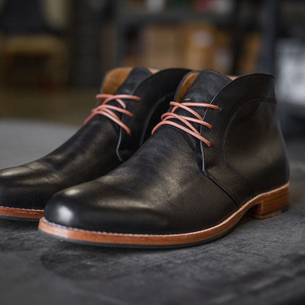 Black Dress-Shoes with Lace Lab Brown Waxed Dress Laces