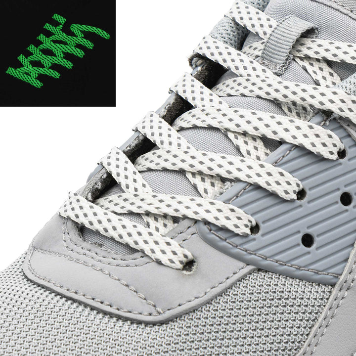 Glow in the Dark Flat Reflective 2.0 Lace Lab Laces on Shoes