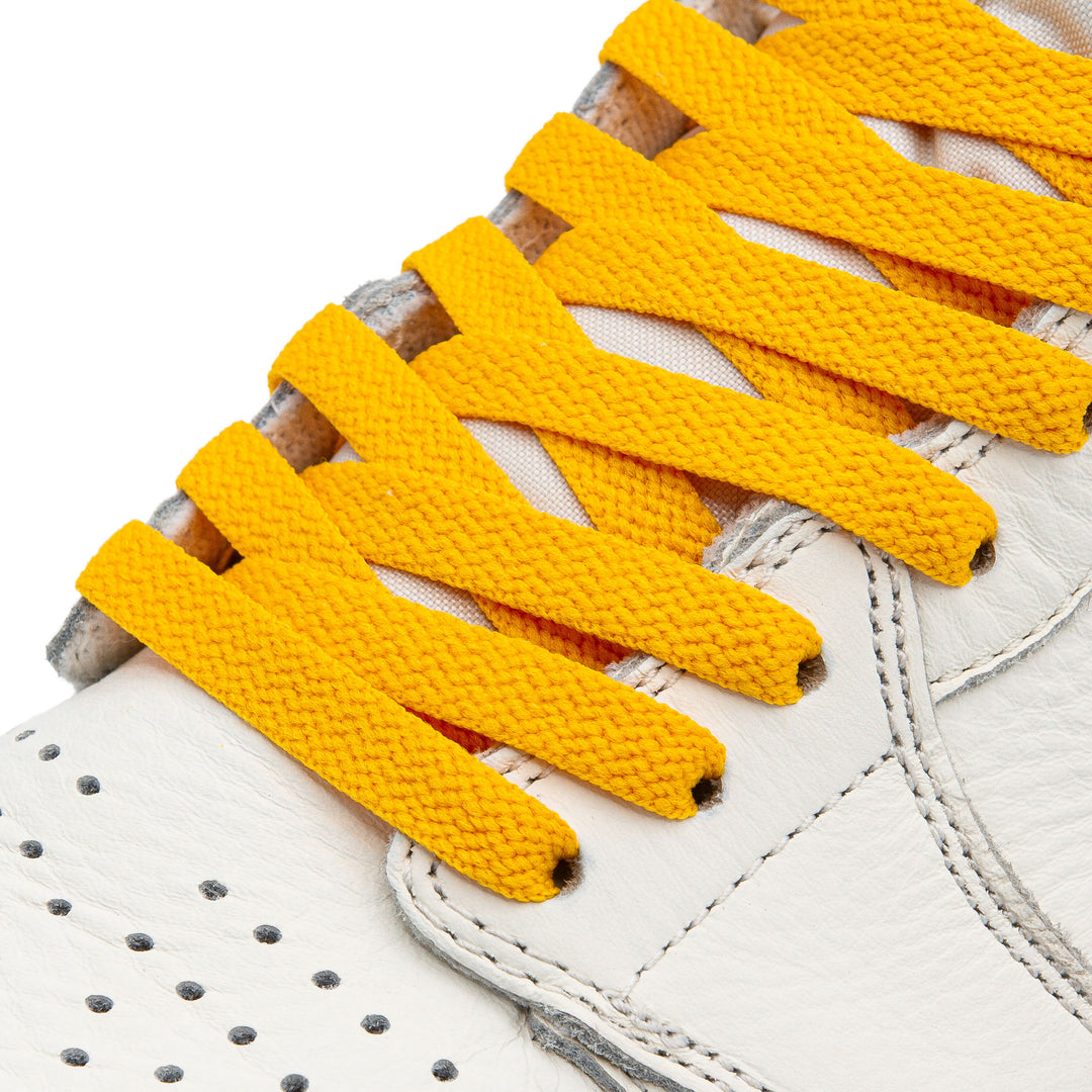 On shoe picture of Lace Lab Gold Jordan 1 Replacement Shoelaces
