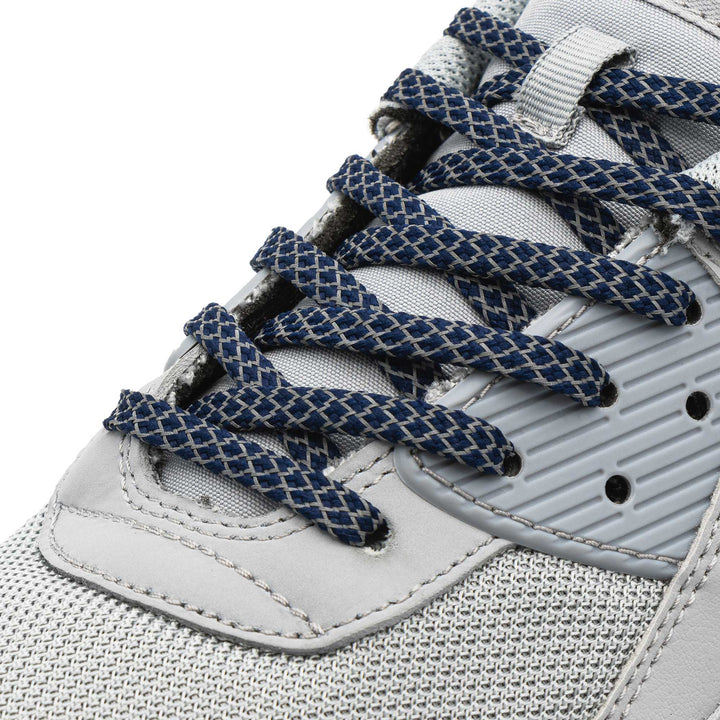 Navy Blue Flat Reflective 1.0 Lace Lab Laces on Shoes