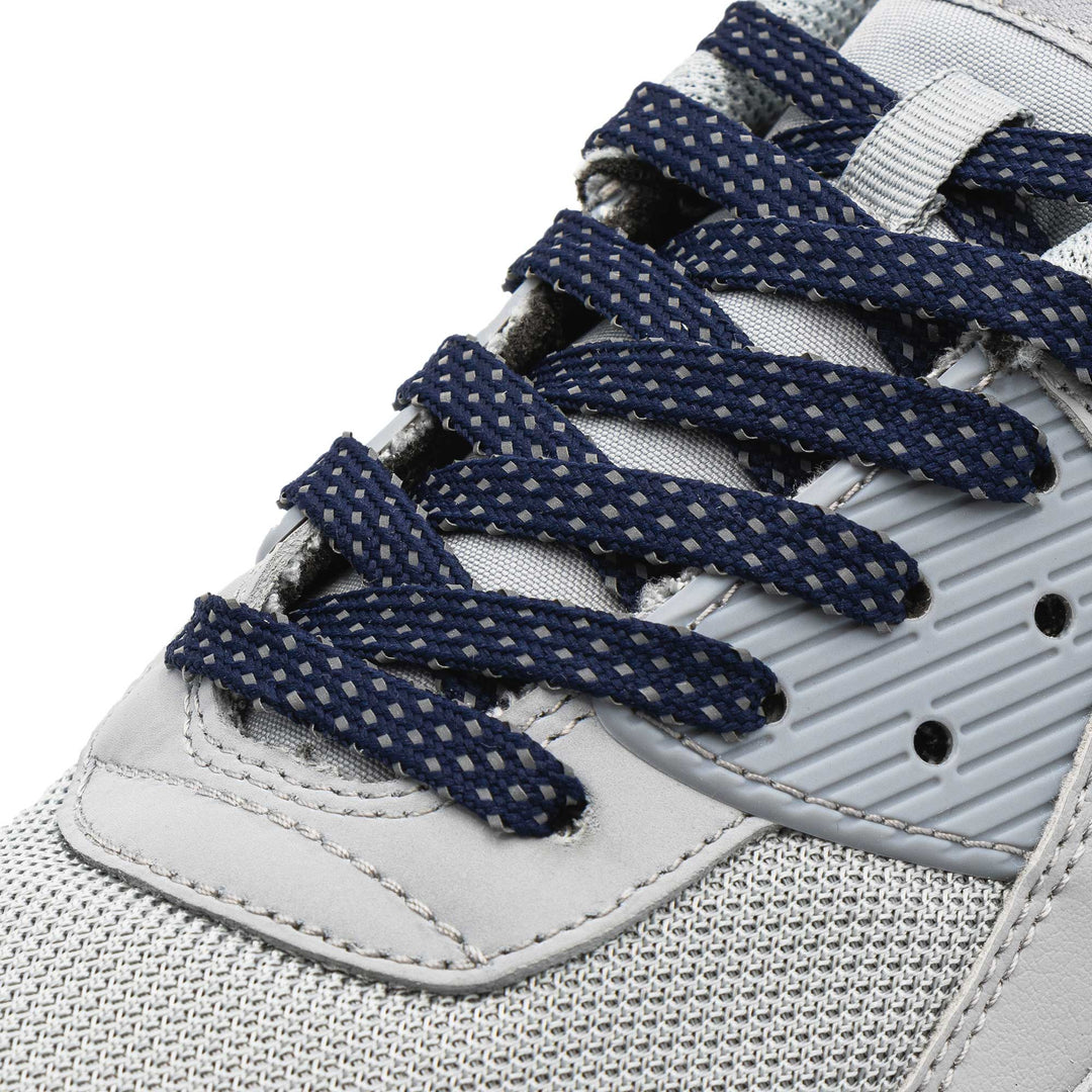 Navy Blue Flat Reflective 2.0 Lace Lab Laces on Shoes