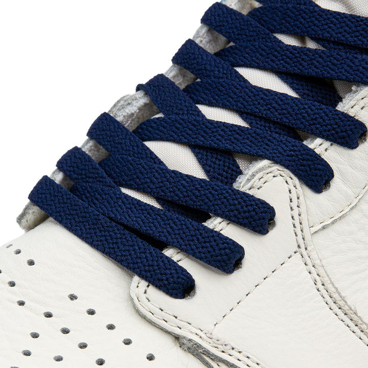 On Shoe picture of Lace Lab Navy Blue Jordan 1 Replacement Shoelaces