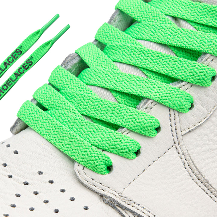 "Cordones de zapatos" estilo blanco roto verde neón