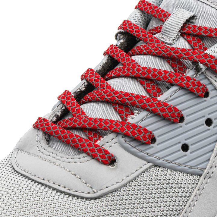 Red Flat Reflective 1.0 Lace Lab Laces on Shoes