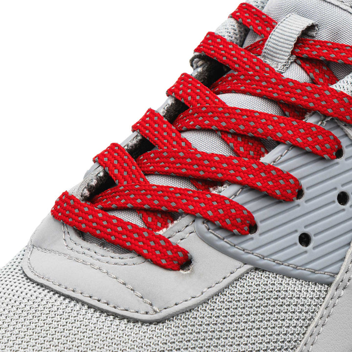 Red Flat Reflective 2.0 Lace Lab Laces on Shoes
