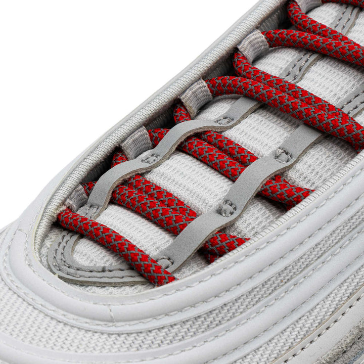 Lace Lab Red 3M Reflective Rope Laces on shoe