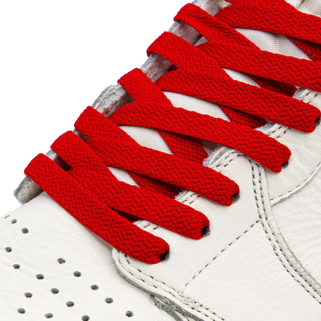 On Shoe picture of Lace Lab Red Jordan 1 Replacement Shoelaces