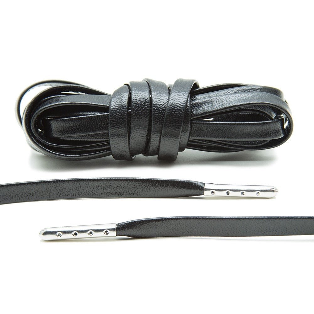 Black Luxury Leather Laces - Silver Plated - Lace Lab