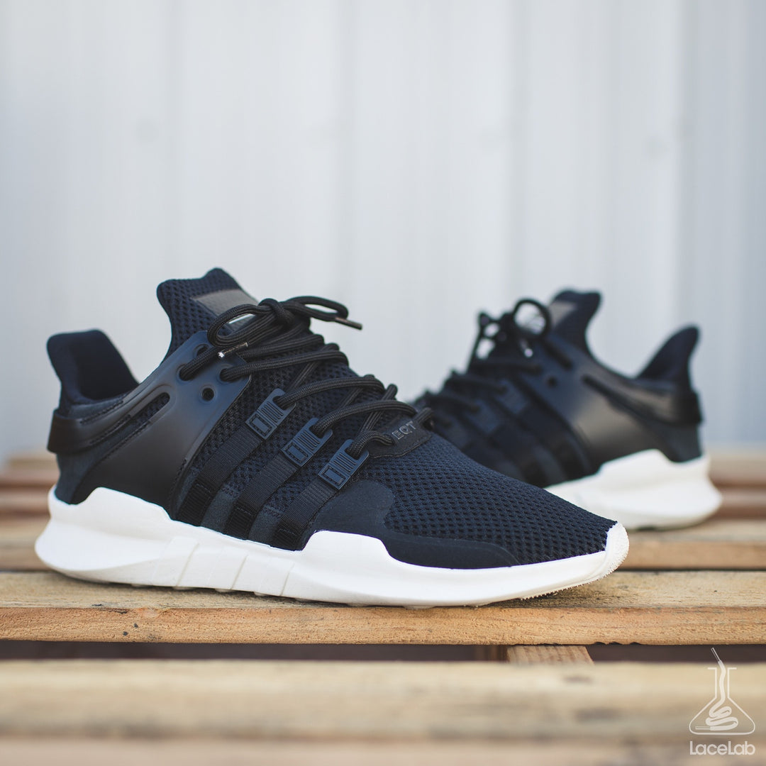 Solid Black Rope Laces - 54" Length on Adidas ADV EQT