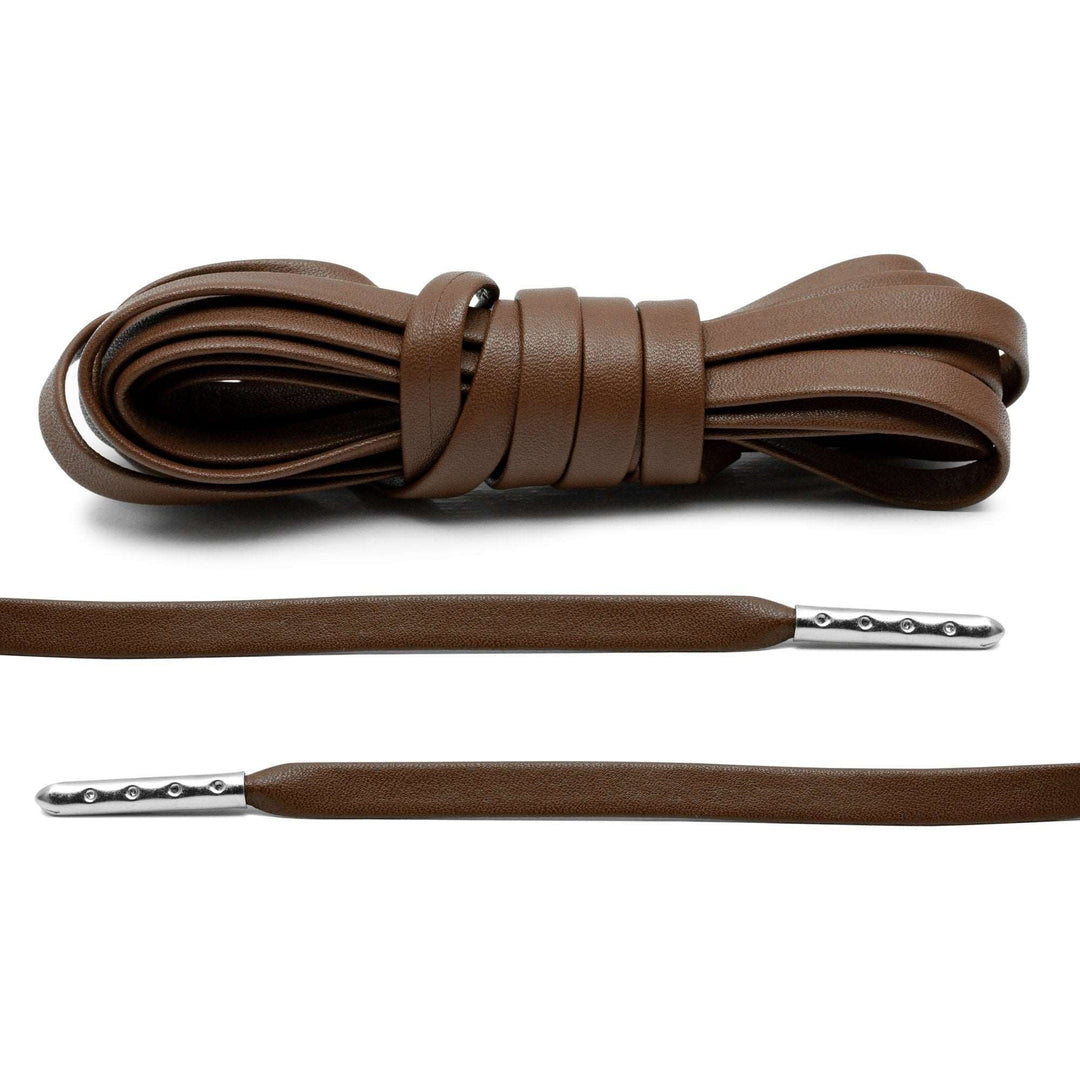 Brown Luxury Leather Laces - Silver Plated