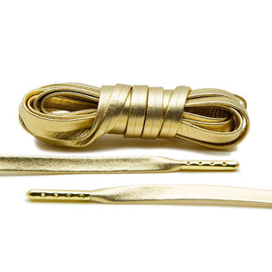 Treat your sneakers with Lace Lab's Gold Plated Gold Luxury Leather Laces.