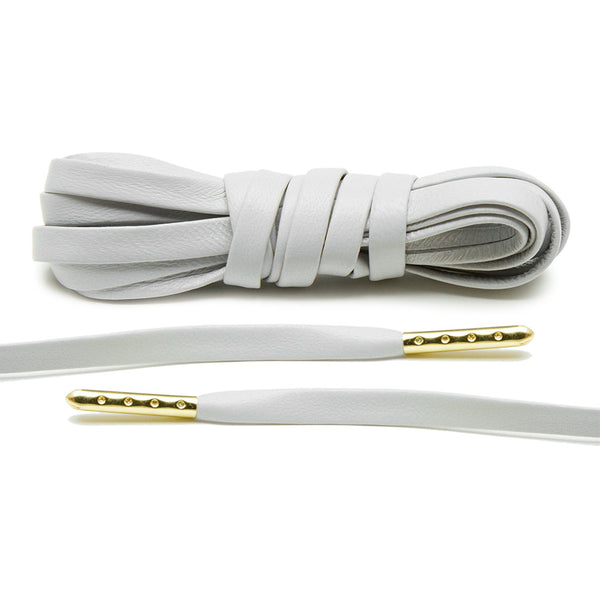 Light Grey Luxury Leather Shoelaces with Gold Tips