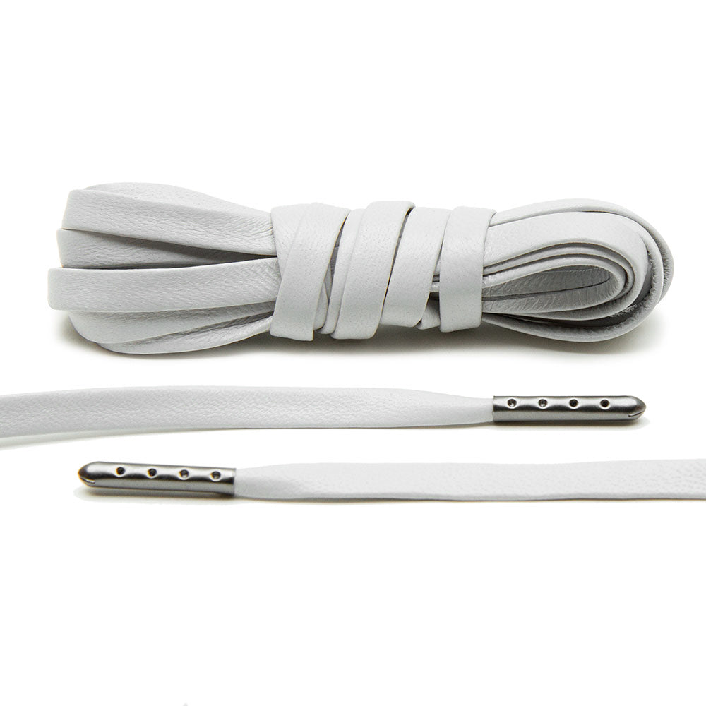 Light Grey Luxury Leather Shoelaces with Gunmetal Tips