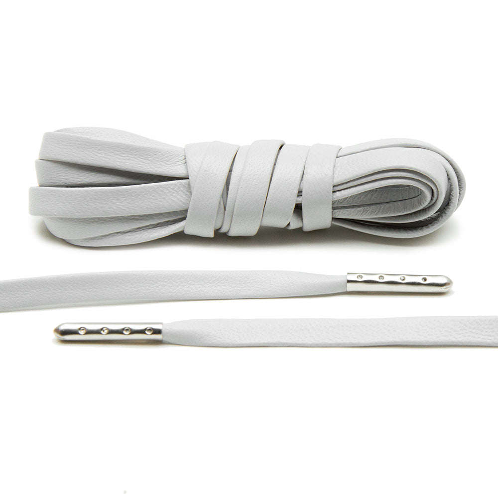 Light Grey Luxury Leather Shoelaces with Silver Tips