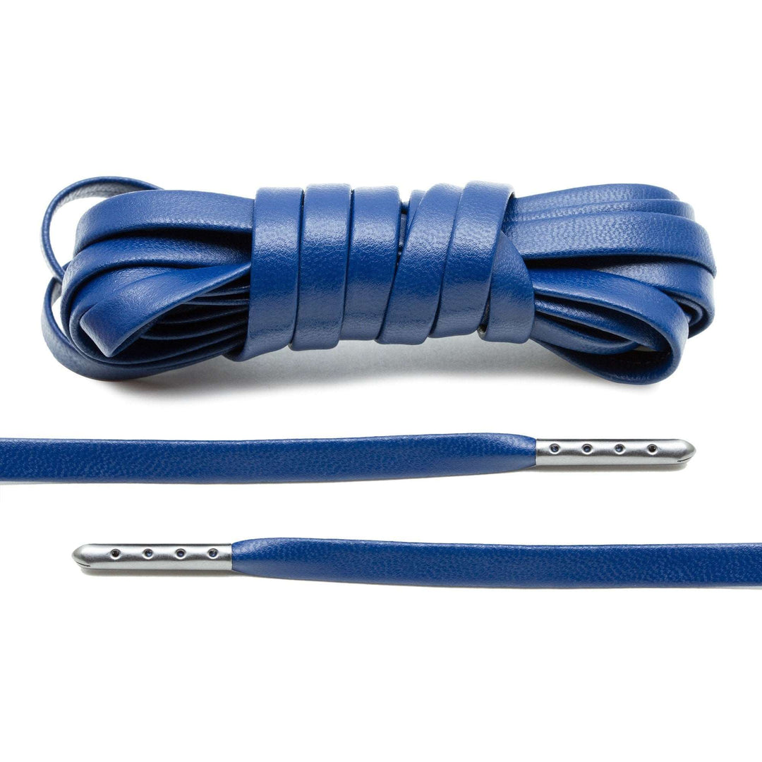 Navy Blue Luxury Leather Laces - Gunmetal Plated