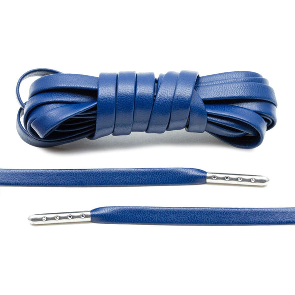 Navy Blue Luxury Leather Laces - Silver Plated
