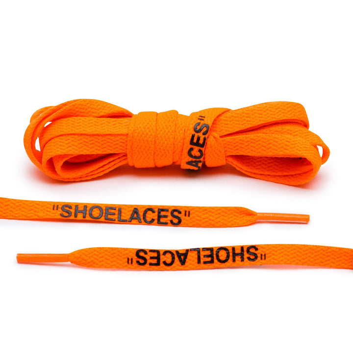 Off-White Style "SHOELACES" Neon Orange with Black Text - by Lace Lab