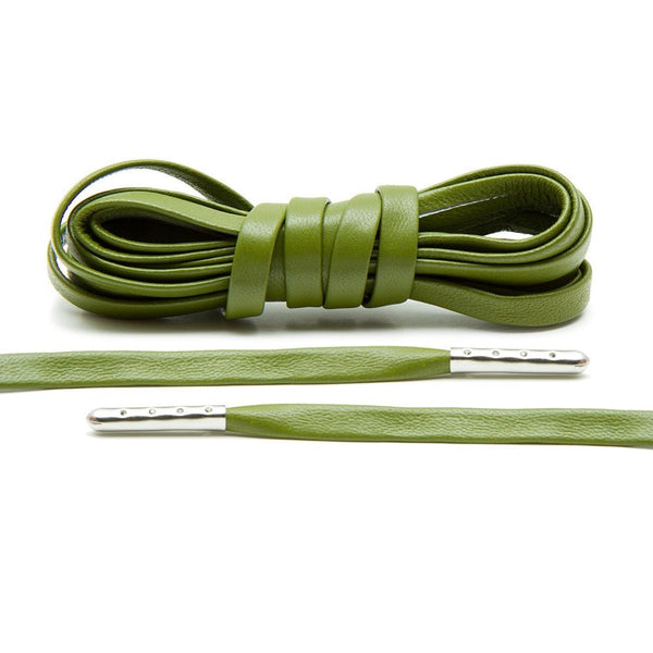 Olive Luxury Leather Laces - Silver Plated