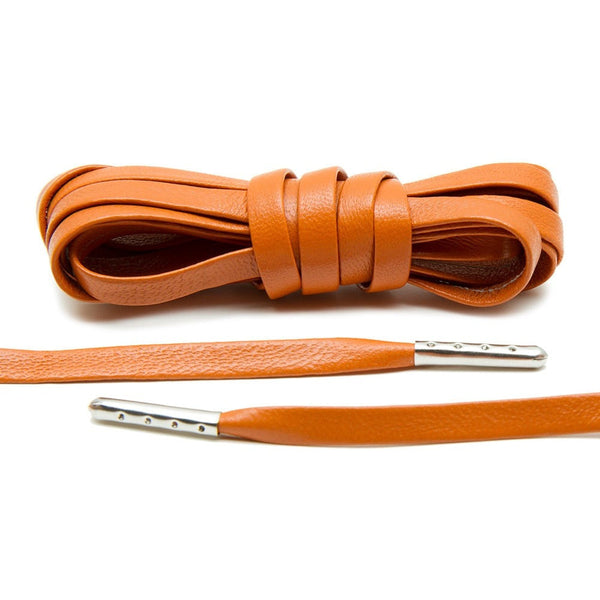 Orange Luxury Leather Laces - Silver Plated