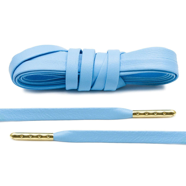 University Blue Luxury Leather Laces - Gold Plated