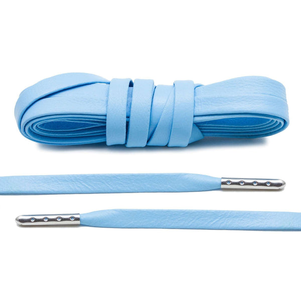 University Blue Luxury Leather Laces - Silver Plated