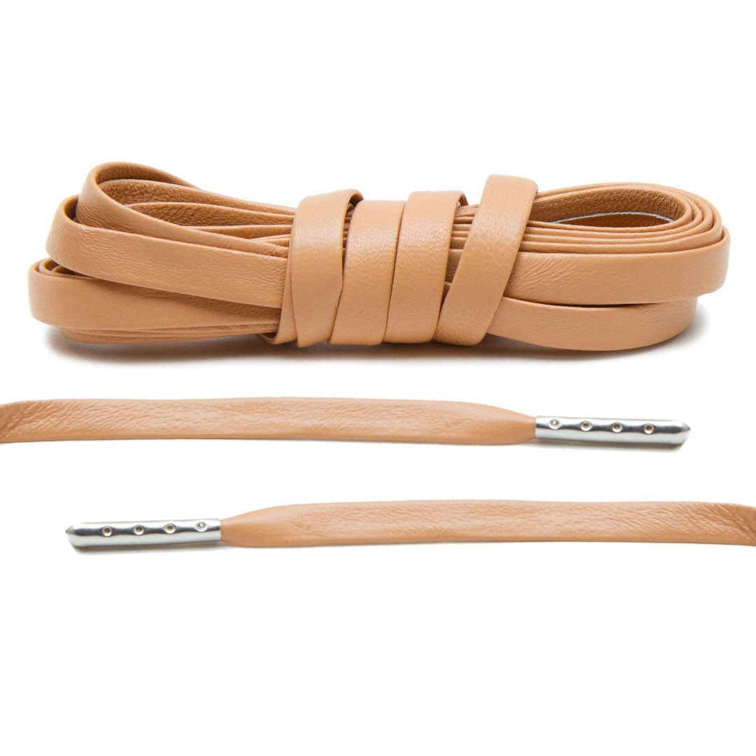Tan Luxury Leather Laces - Silver Plated