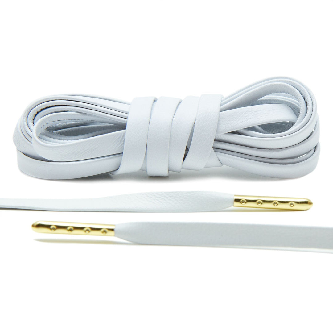 Treat your sneakers with Lace Lab's Gold Plated White Luxury Leather Laces.